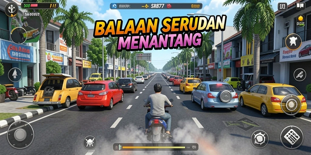 Tampilan gameplay balapan yang intens dan mendebarkan di SR877.