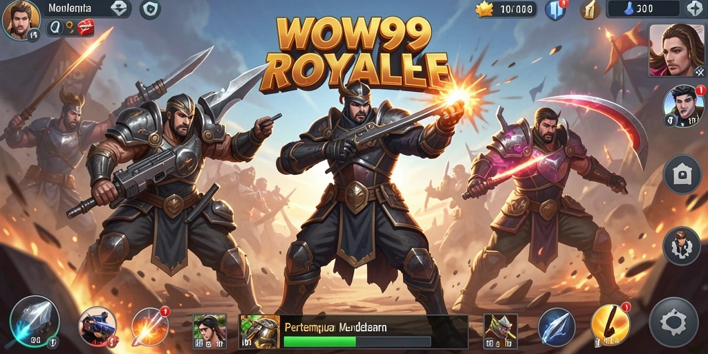 Screenshot WOW99 menampilkan pertempuran seru dalam game Battle Royale.
